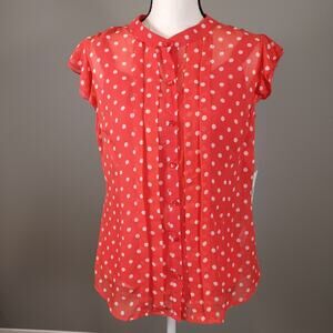 Covington NWT 2-Pc Polka Dot Chiffon Blouse & Shell Set - Mandarin Neck - L